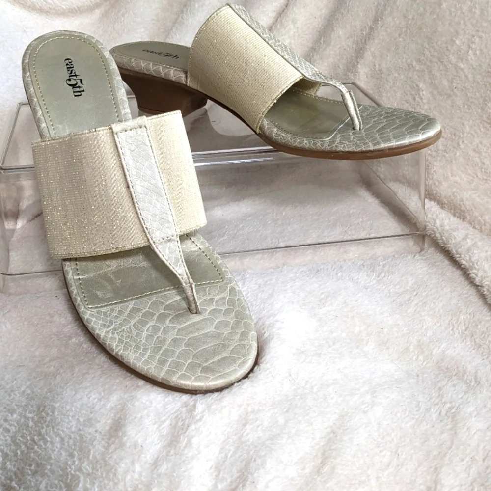 Women's East5th Cream Snakeskin pattern & soft gold low heel slip on’s | Size 10